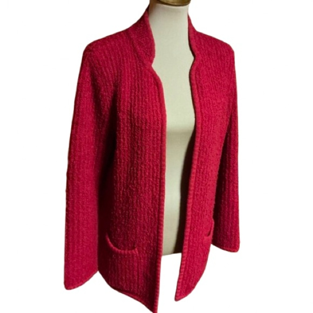 Vtg 80s Bright Red Objectives Fuzzy Cardigan